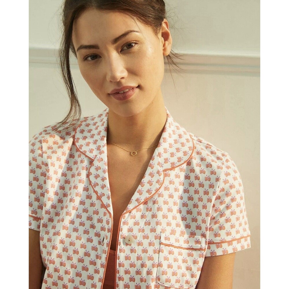 Roller Rabbit Mariposa Cotton Pima Butterfly Button Down Short Pajama Top Small